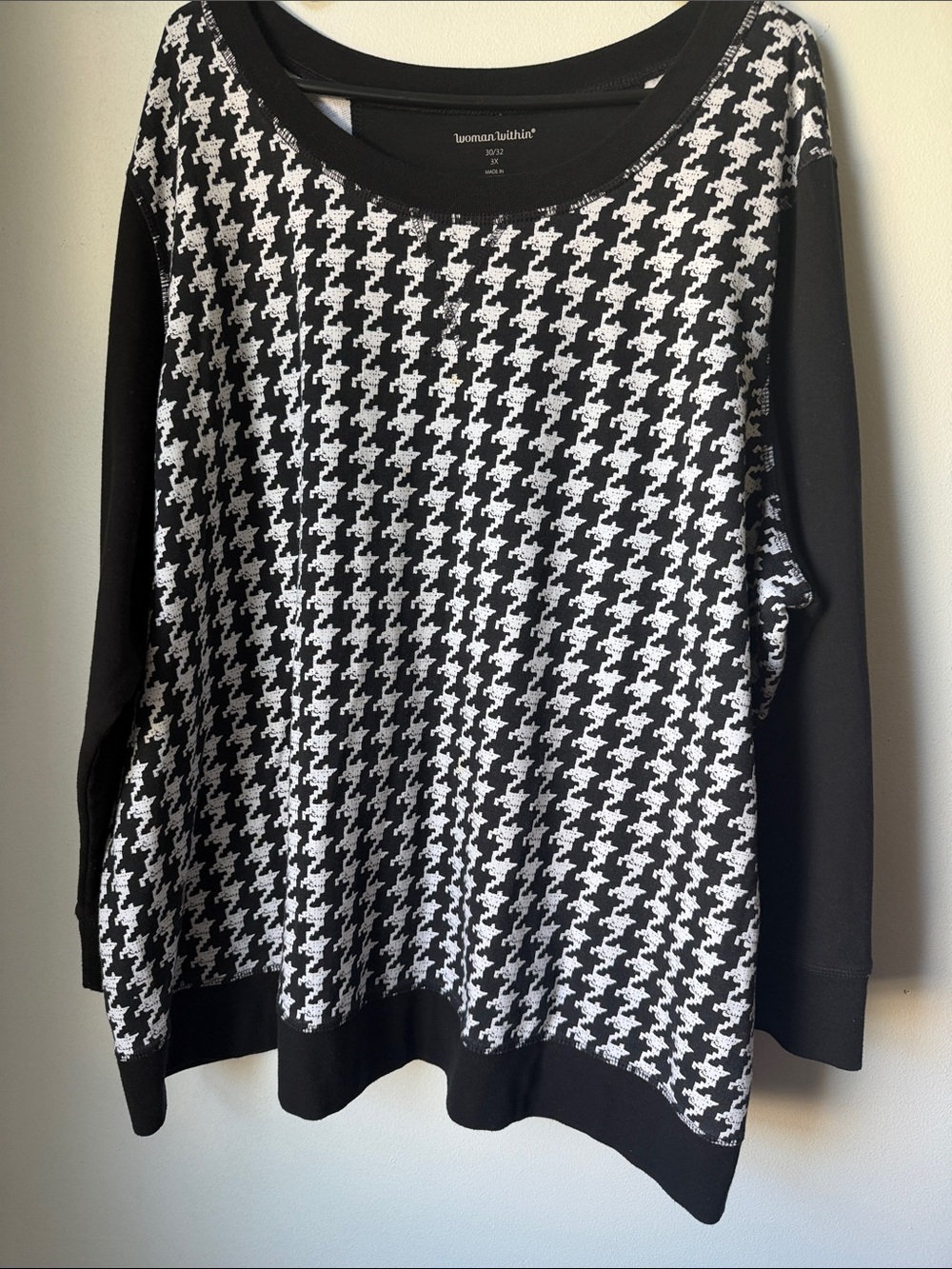 Woman Within Black & White Houndstooth Crew Neck Sweater